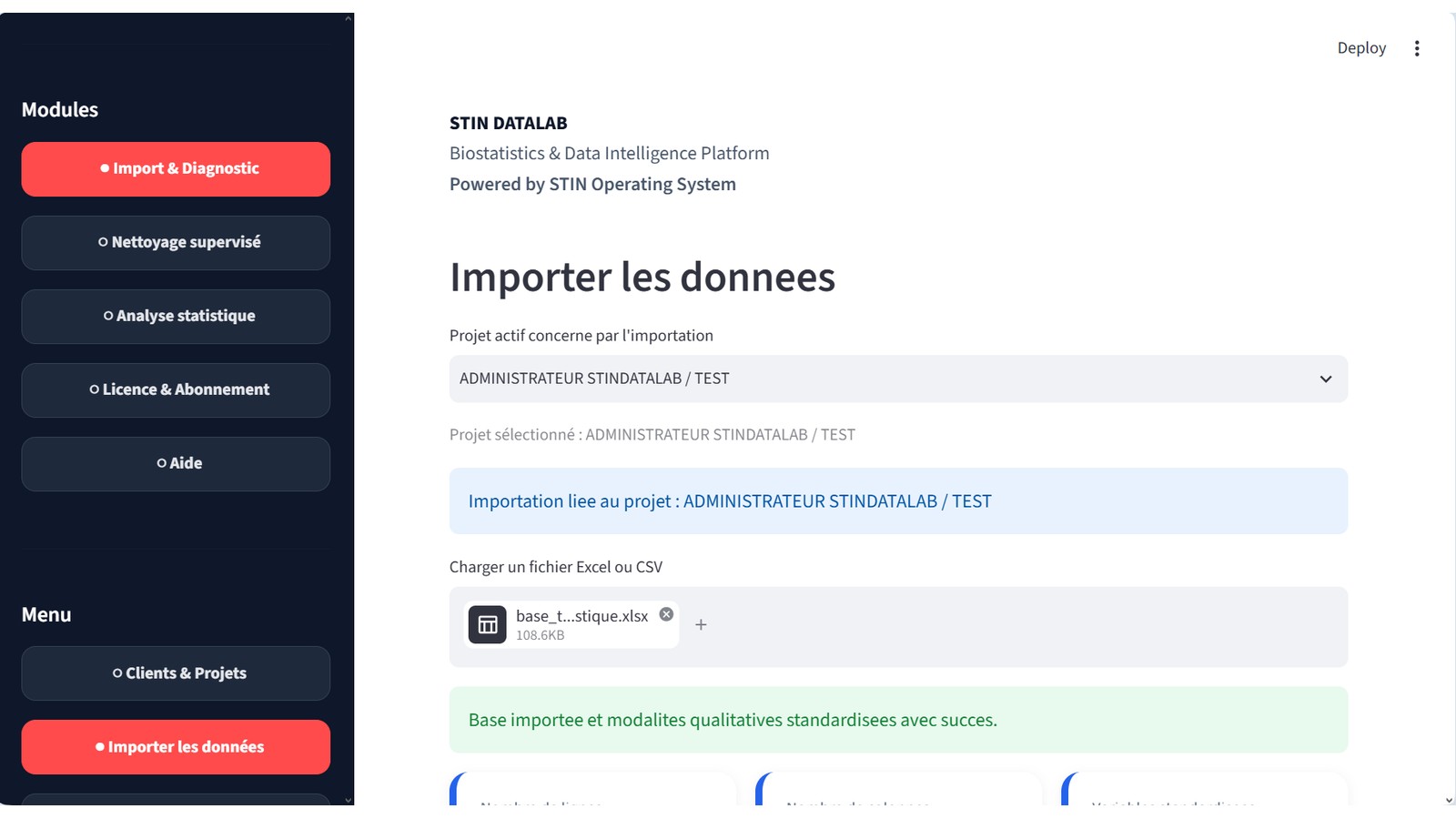 Importation des données dans STIN DataLab